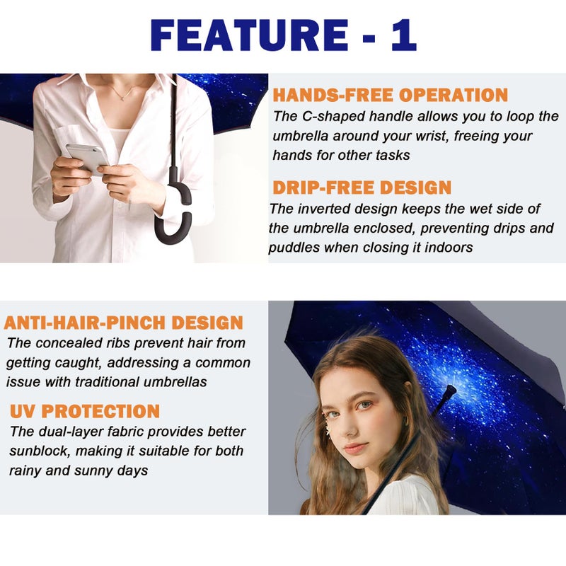 SIEPASA Spar. Saa Double Layer Inverted Umbrella with C-Shaped Handle, Anti-UV Waterproof Windproof Straight Umbrella for Car Rain Outdoor Use - Image 2